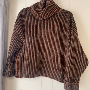 Zara Chunky Knit Cowl Neck Striped Sweater WARM